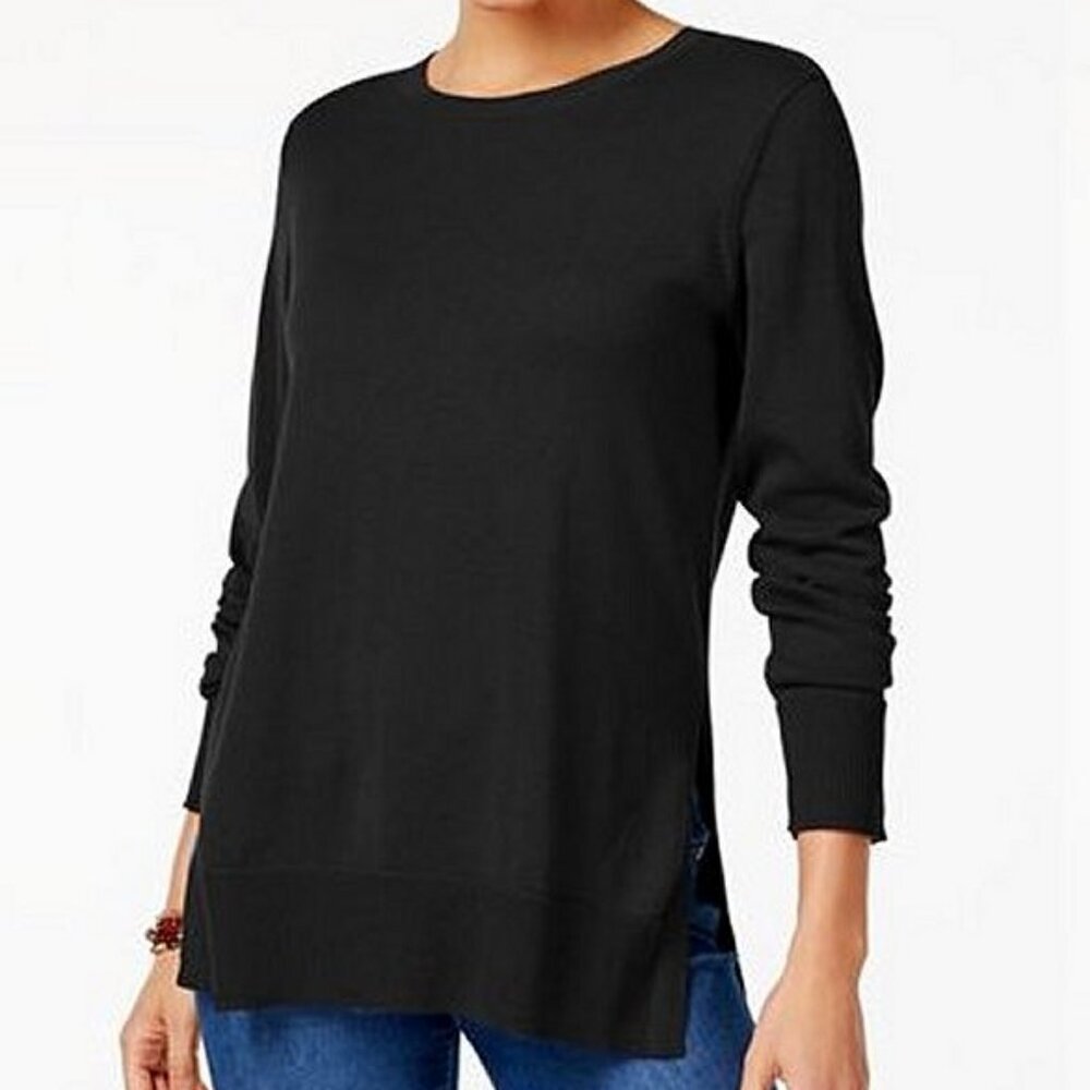 New Style & Co Cotton Crewneck Sweater, Black XL